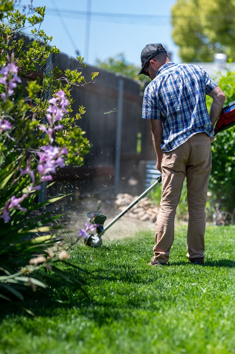 Professional landscaping work with outdoor equipment